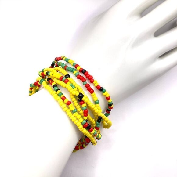 Set of 2 Yellow Colorful seed bead necklace bracelet waist chain - Picture 3 of 4